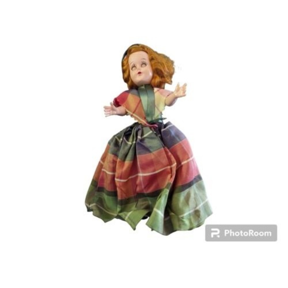 Doll Plastic 7" Sleepy Eyes Red Hair Vintage Plastic Moulded Arts Co. PMA Plaid